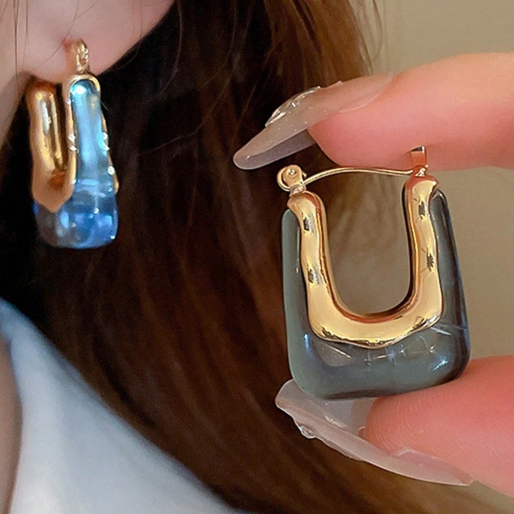 Classic Gold Tone Resin Hoop Earrings - Picture 1 of 2